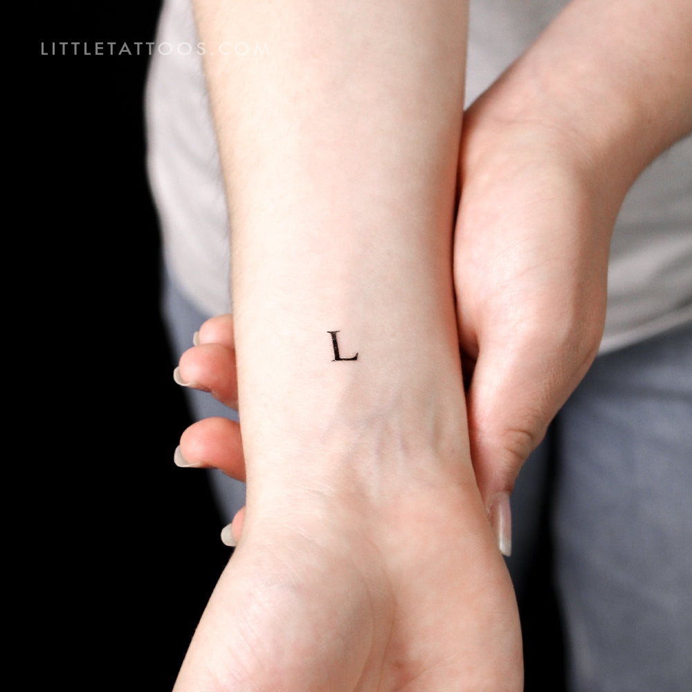 L Uppercase Serif Letter Temporary Tattoo - Set of 3