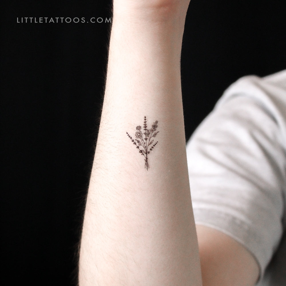 Small Wild Flower Bouquet Temporary Tattoo - Set of 3
