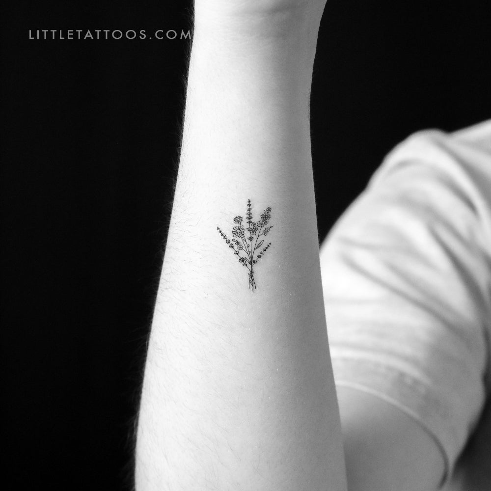 Small Wild Flower Bouquet Temporary Tattoo - Set of 3