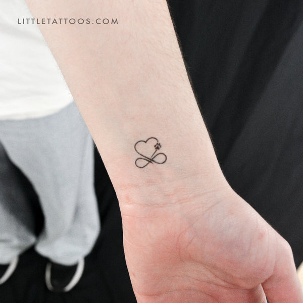Dog Paw Print Infinity Heart Temporary Tattoo - Set of 3