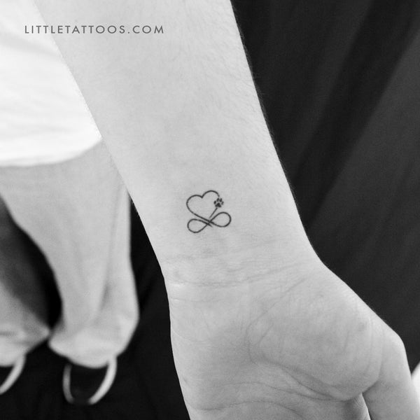Dog Paw Print Infinity Heart Temporary Tattoo - Set of 3