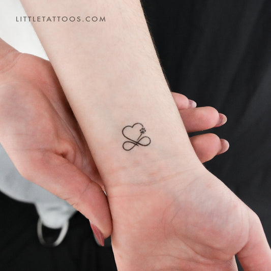 Tatuaje temporal de corazón infinito con huella de pata de perro (juego de 3)