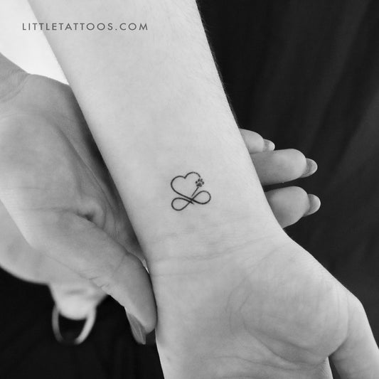 Tatuaje temporal de corazón infinito con huella de pata de perro (juego de 3)