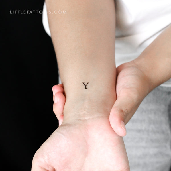 Y Uppercase Serif Letter Temporary Tattoo - Set of 3