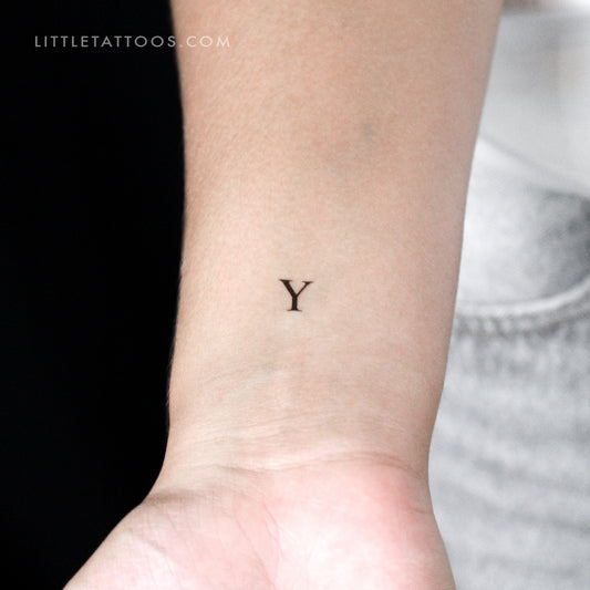Tatuaje temporal de la letra Y mayúscula con serifa - Juego de 3