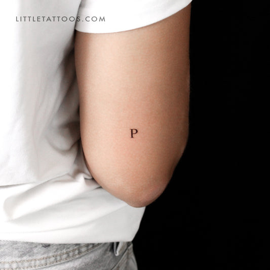 P Uppercase Serif Letter Temporary Tattoo - Set of 3