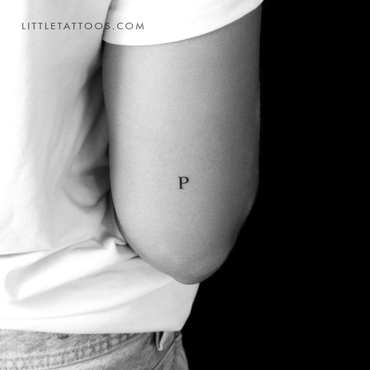 P Uppercase Serif Letter Temporary Tattoo - Set of 3