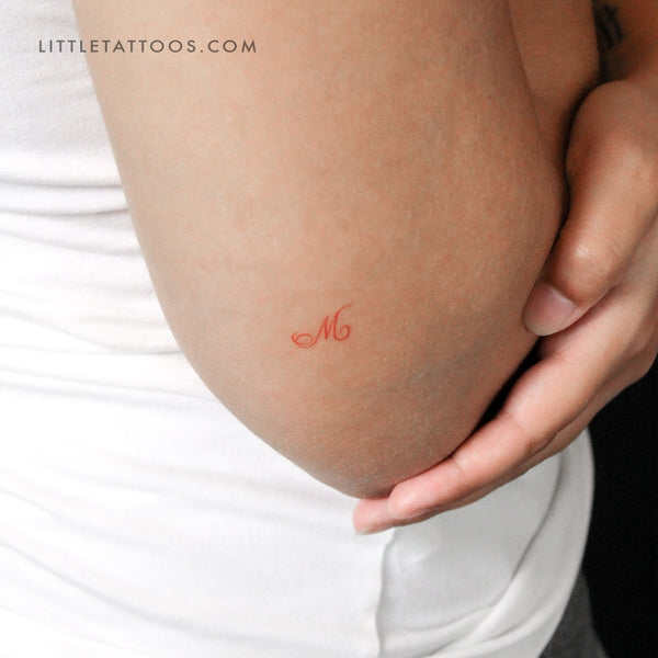 Little Red M Script Temporary Tattoo - Set of 3