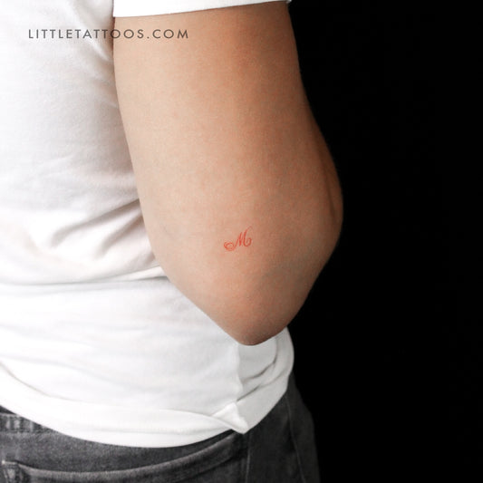 Little Red M Script Temporary Tattoo - Set of 3