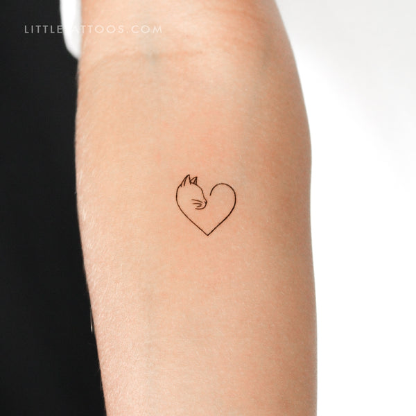 Cat Lover Heart Temporary Tattoo - Set of 3