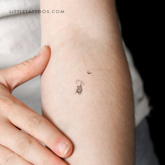 Tatuaje temporal de un cerdito mirando a la luna (juego de 3)