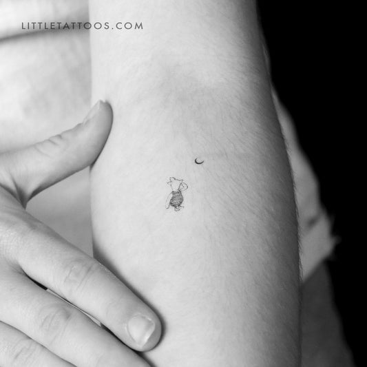 Tatuaje temporal de un cerdito mirando a la luna (juego de 3)