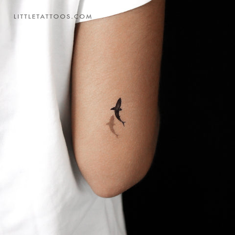 Small Shark And Shadow Temporary Tattoo - Set of 3