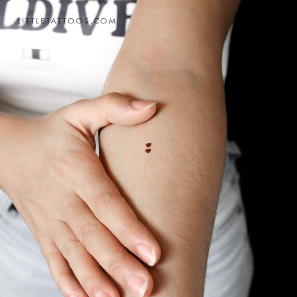 Two Tiny Brown Hearts Temporary Tattoo - Set of 3