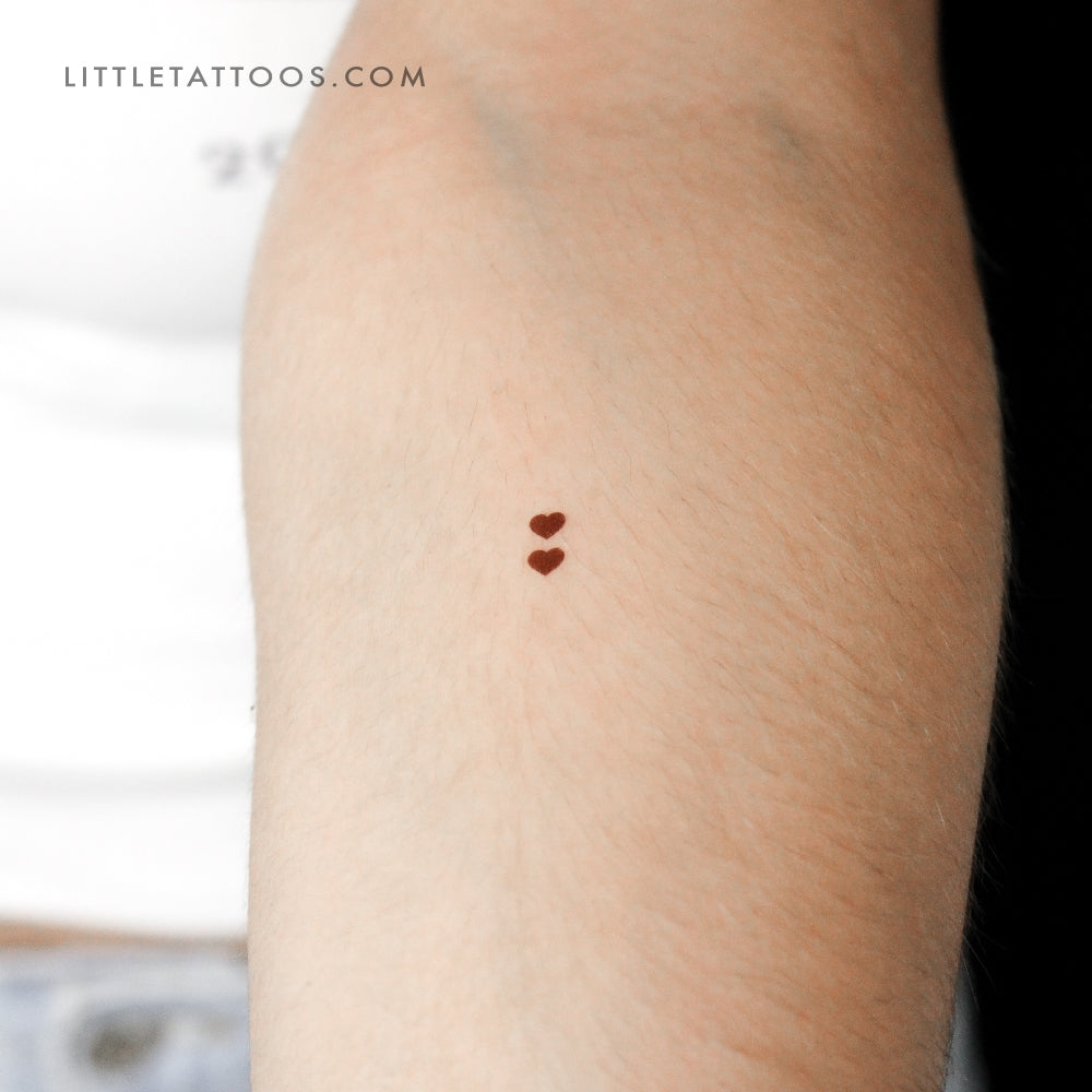 Two Tiny Brown Hearts Temporary Tattoo - Set of 3