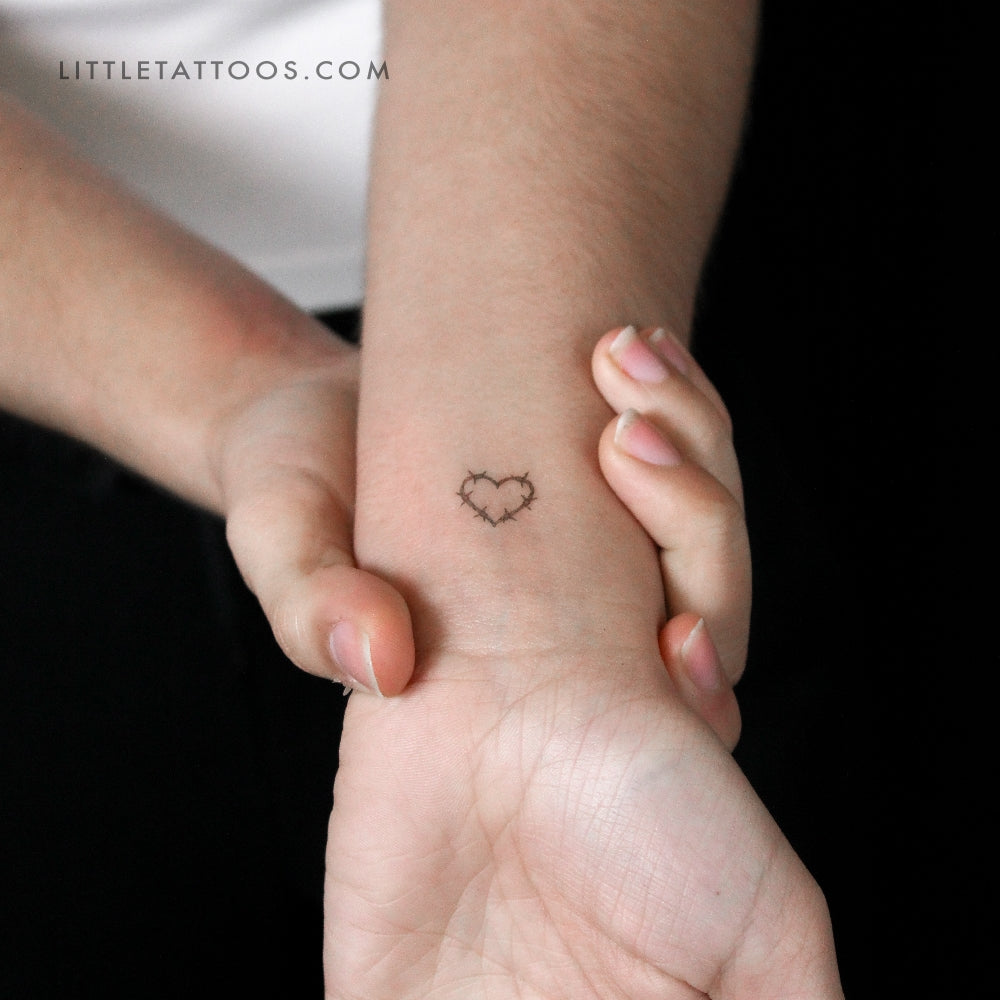 Little Barbed Wire Heart Temporary Tattoo - Set of 3