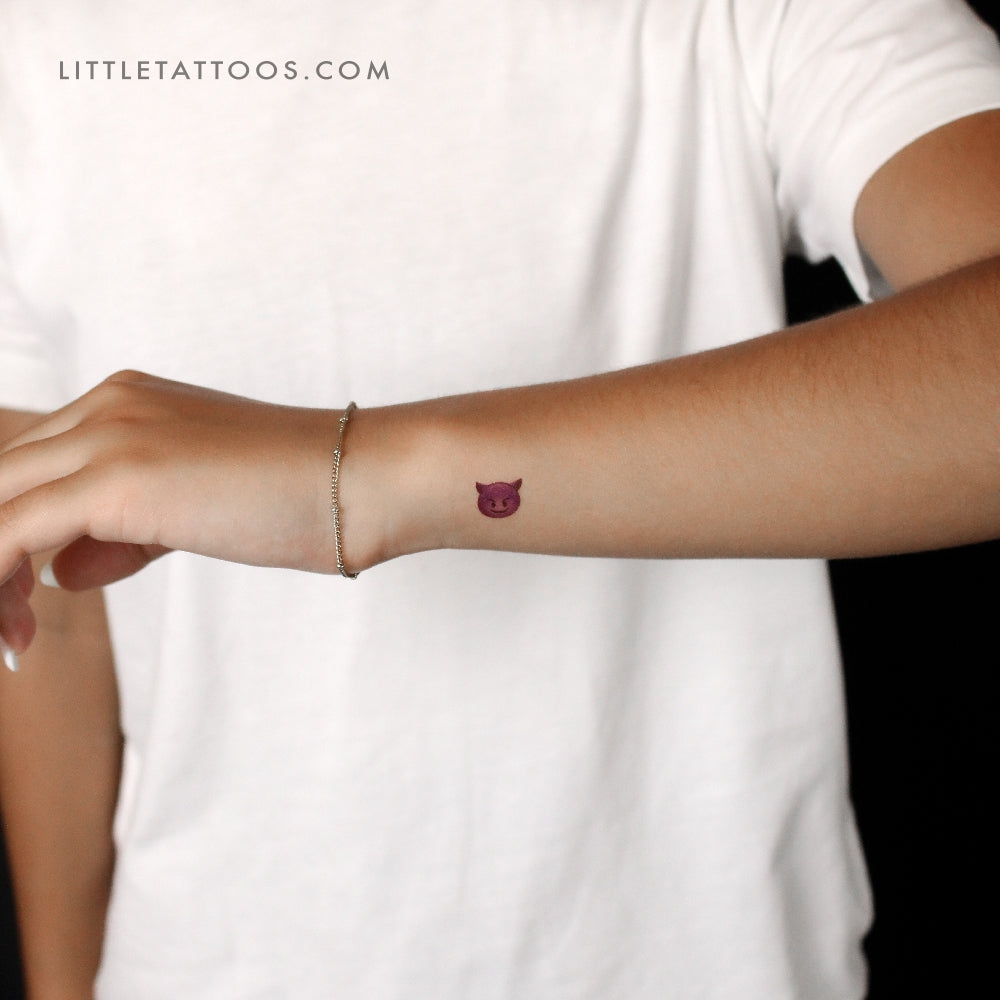 Smiling Face With Horns Temporary Tattoo - Set of 3