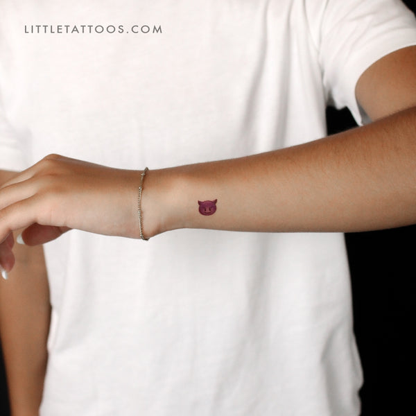 Smiling Face With Horns Temporary Tattoo - Set of 3