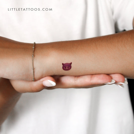 Smiling Face With Horns Temporary Tattoo - Set of 3