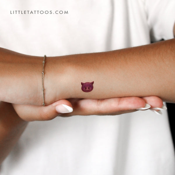 Smiling Face With Horns Temporary Tattoo - Set of 3