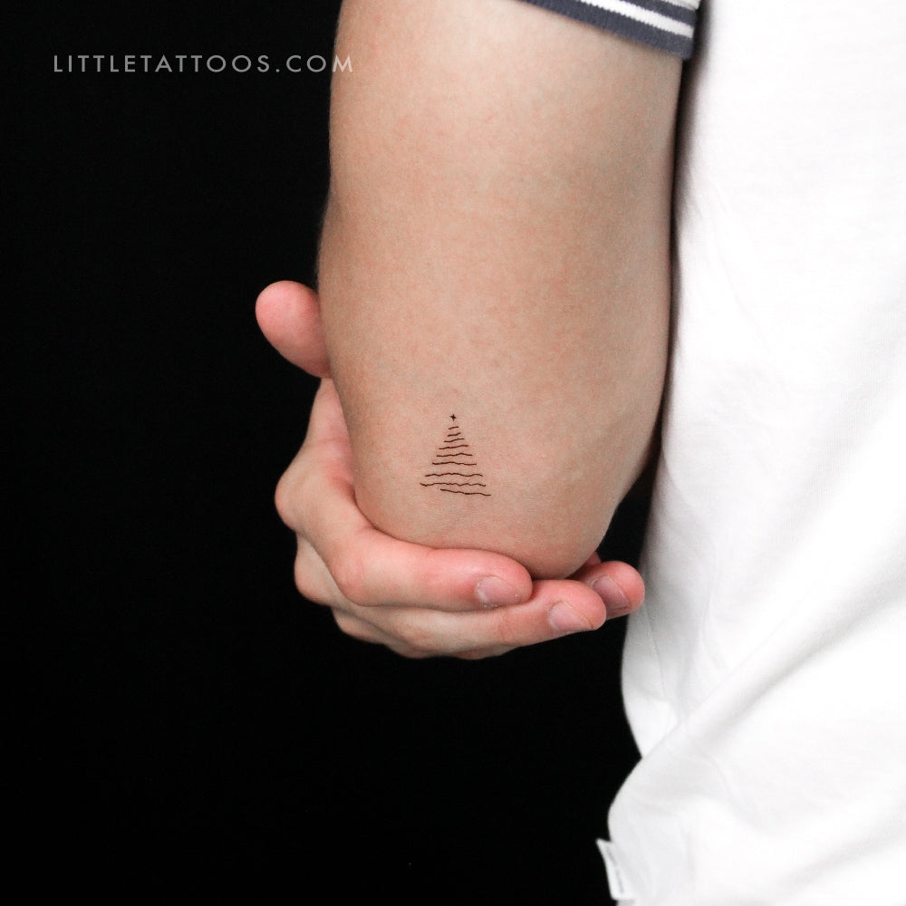 Fine Line Christmas Tree Temporary Tattoo - Set of 3