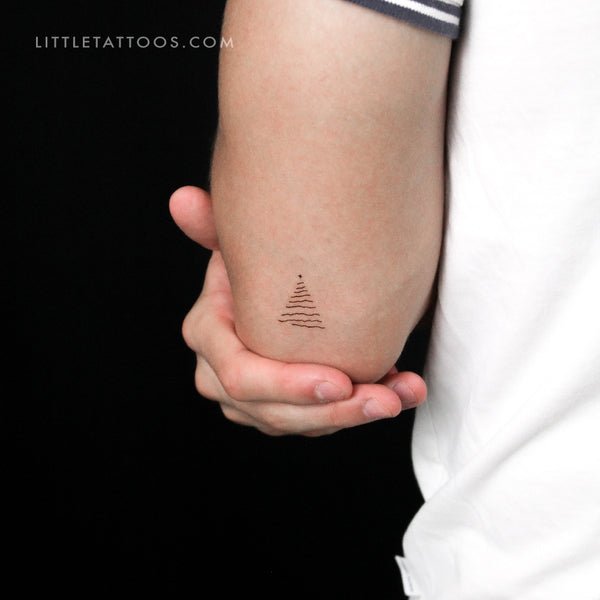 Fine Line Christmas Tree Temporary Tattoo - Set of 3