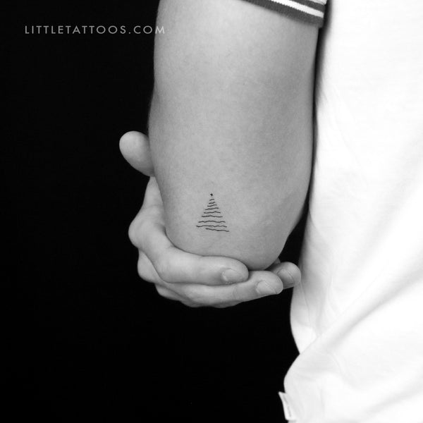 Fine Line Christmas Tree Temporary Tattoo - Set of 3