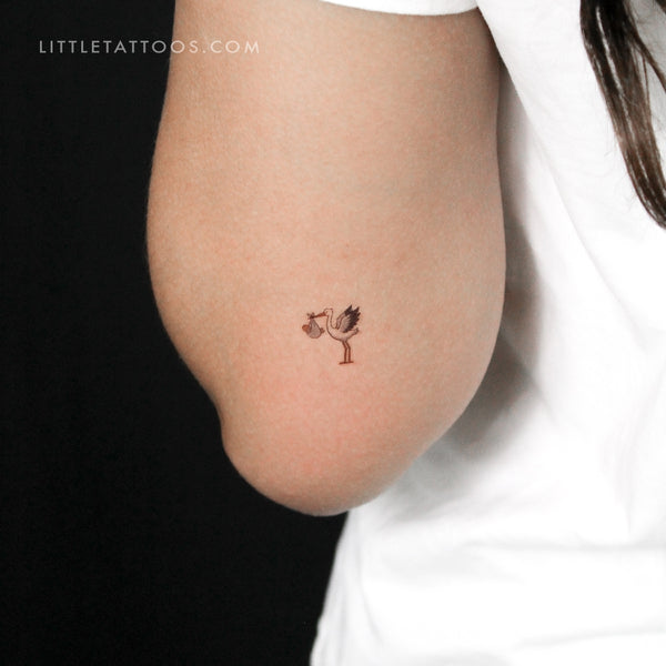 White Storks Delivering Baby Temporary Tattoo - Set of 3