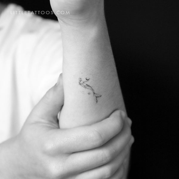Moon Holding Mermaid By Stefano Mazza Temporary Tattoo - Set of 3