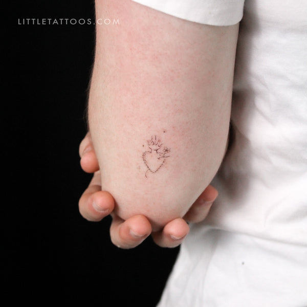 Sacred Heart And Flower By Stefano Mazza Temporary Tattoo - Set of 3
