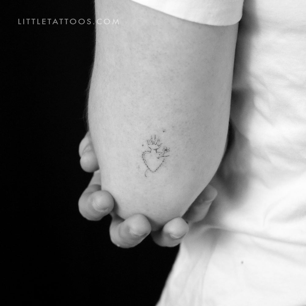 Sacred Heart And Flower By Stefano Mazza Temporary Tattoo - Set of 3