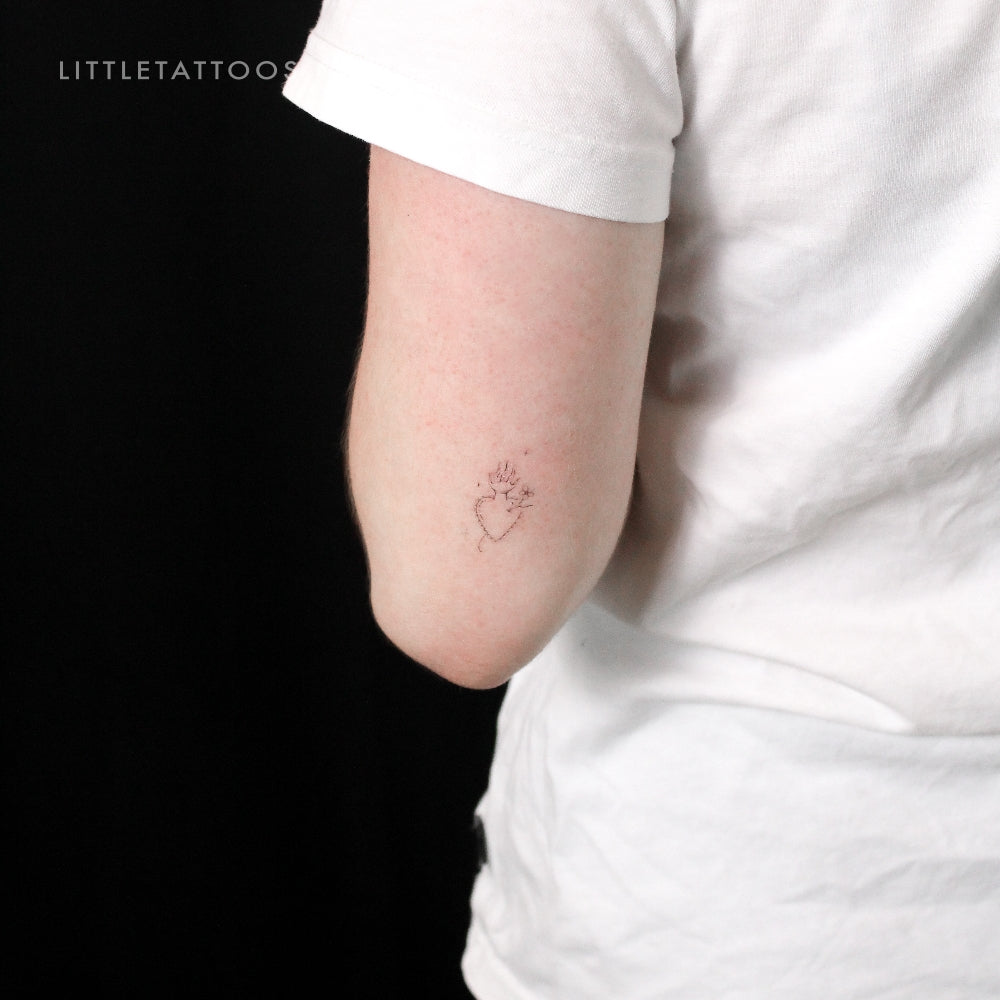 Sacred Heart And Flower By Stefano Mazza Temporary Tattoo - Set of 3