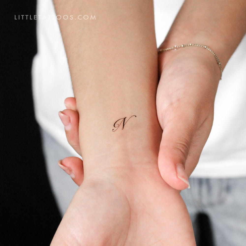 Cursive N Script Temporary Tattoo - Set of 3