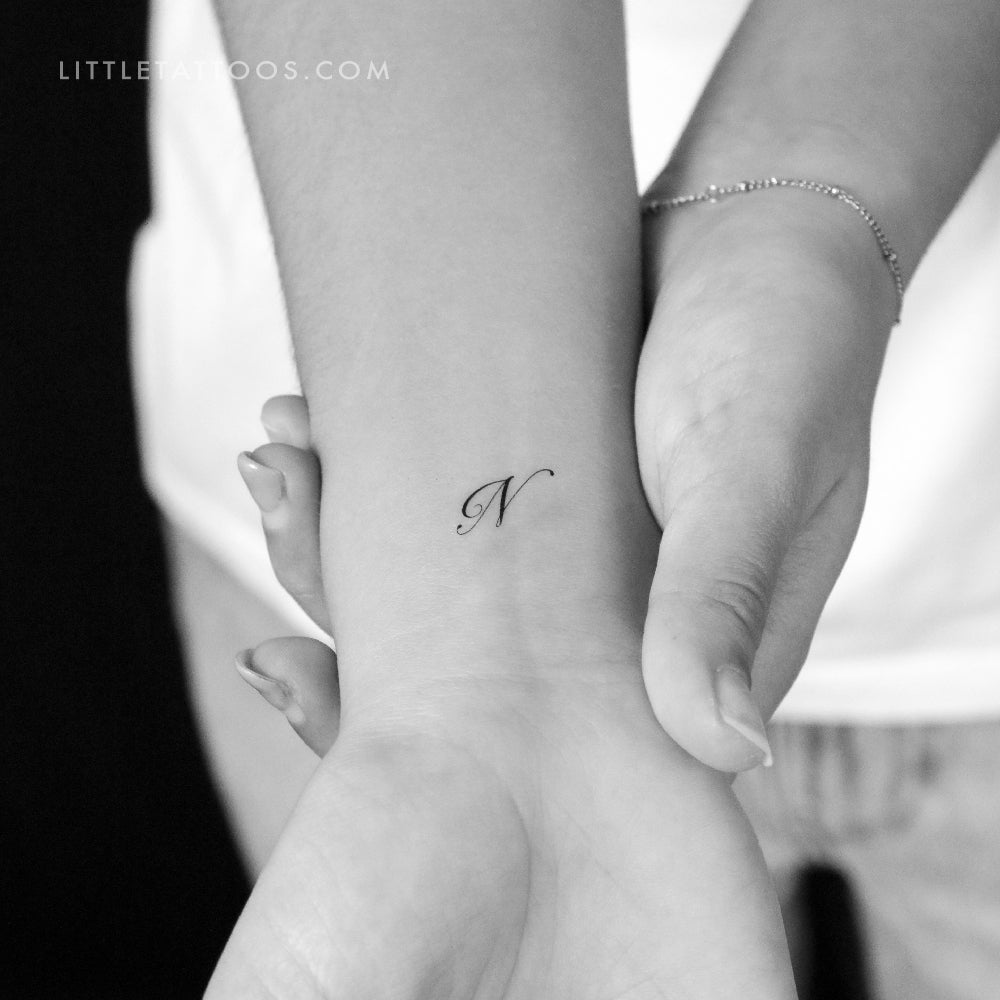 Cursive N Script Temporary Tattoo - Set of 3