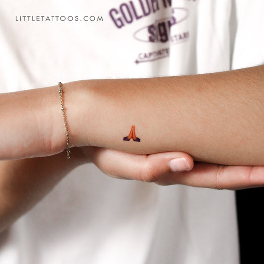 Tatuaje temporal de emoji de manos en oración (juego de 3)