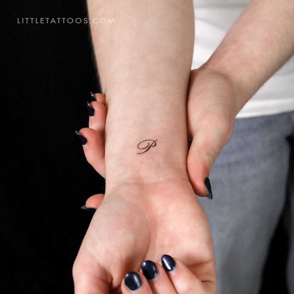 Cursive P Script Temporary Tattoo - Set of 3