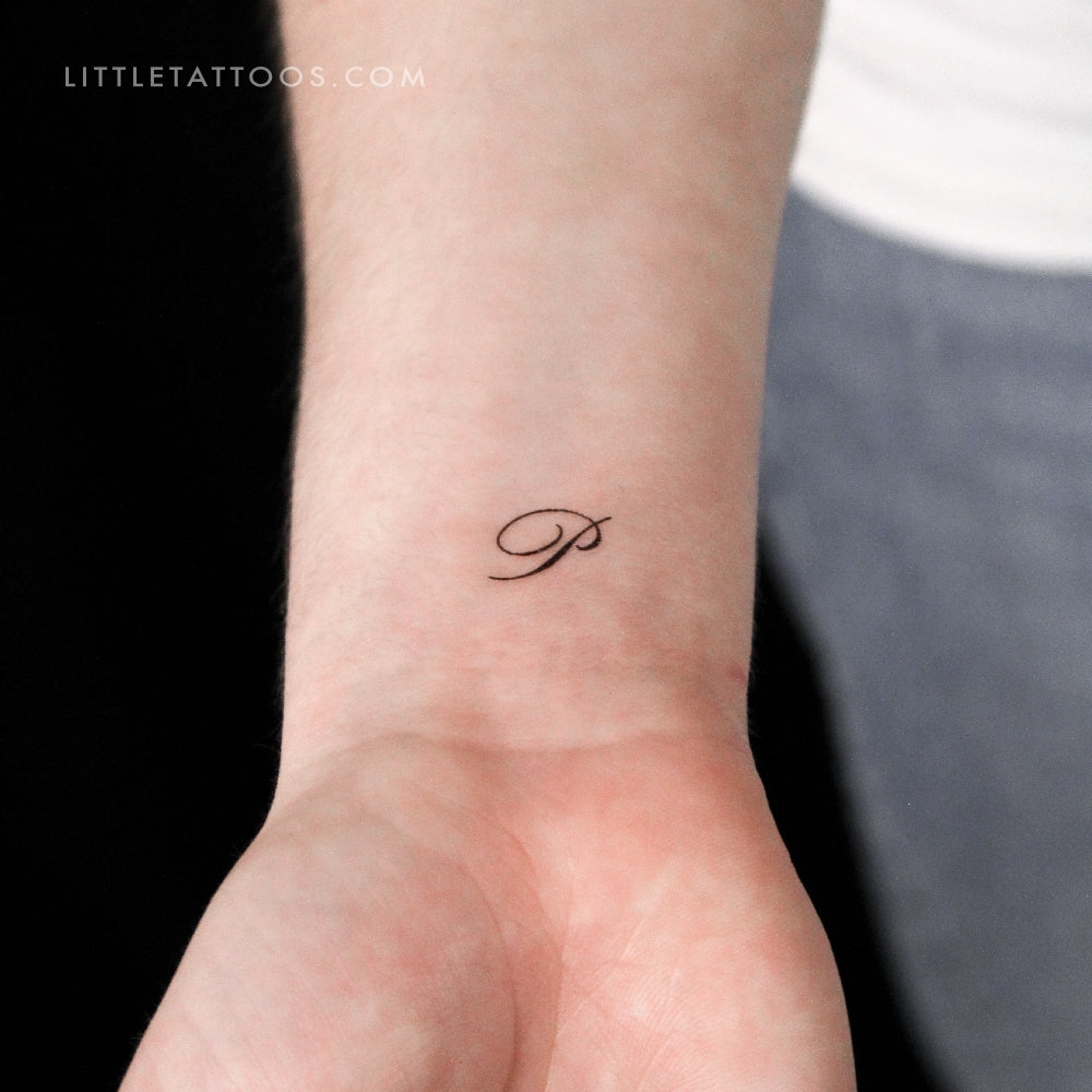 Cursive P Script Temporary Tattoo - Set of 3