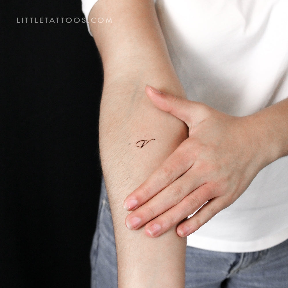 Cursive V Script Temporary Tattoo - Set of 3