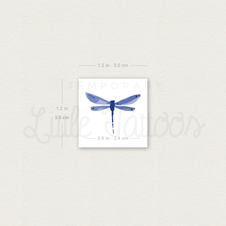 Watercolor Blue Dragonfly Temporary Tattoo - Set of 3