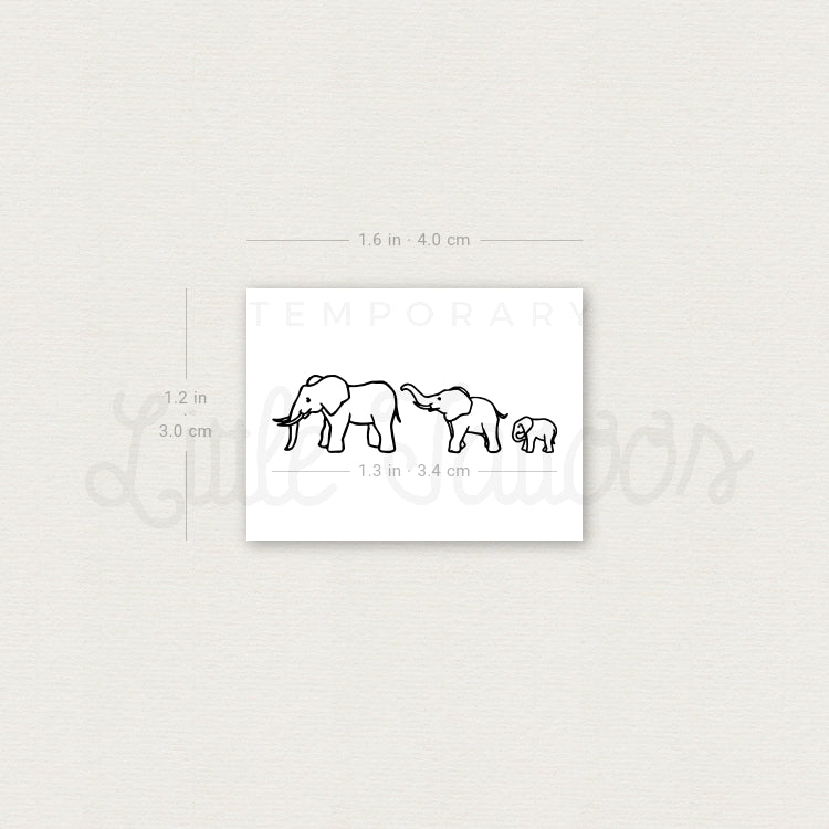 Small Elephant Family Temporary Tattoo - Set of 3