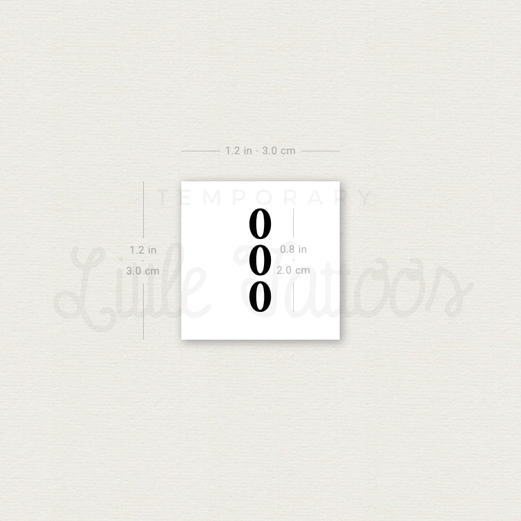 Vertical 000 Temporary Tattoo - Set of 3