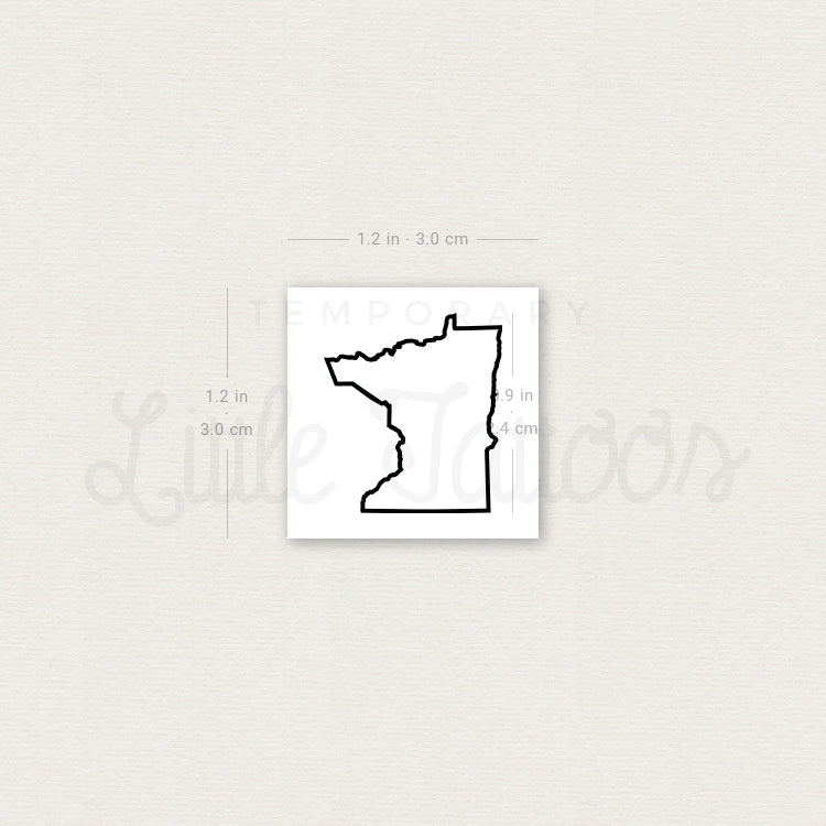 Minnesota Map Outline Temporary Tattoo - Set of 3