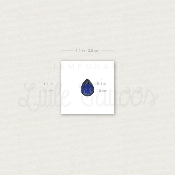 Sapphire Blue Pear Cut Temporary Tattoo - Set of 3