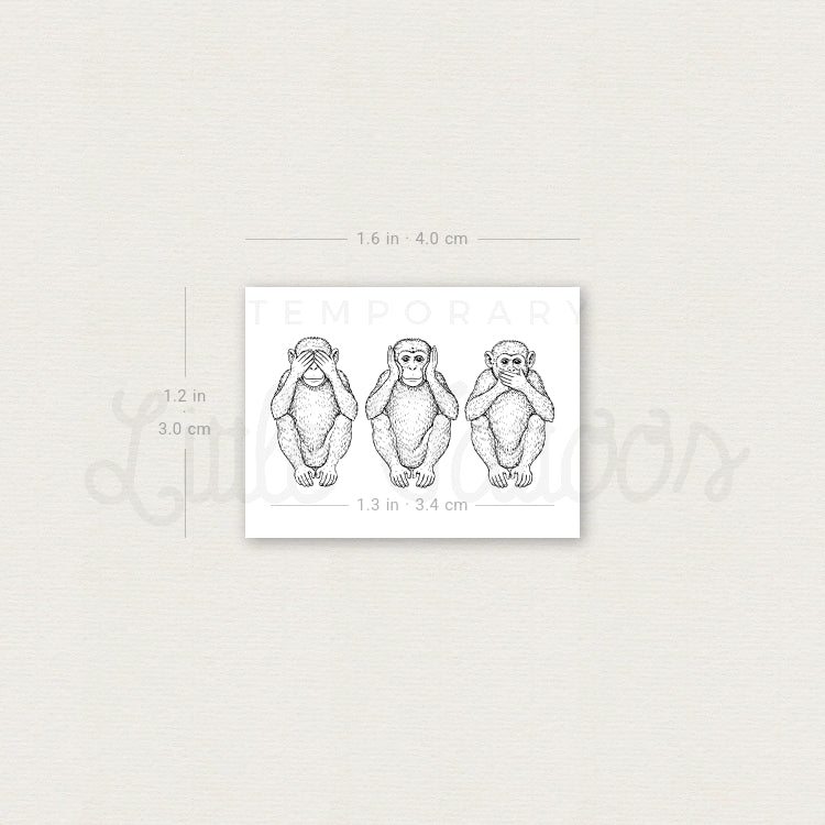 Three Wise Monkeys Temporary Tattoo - Set of 3