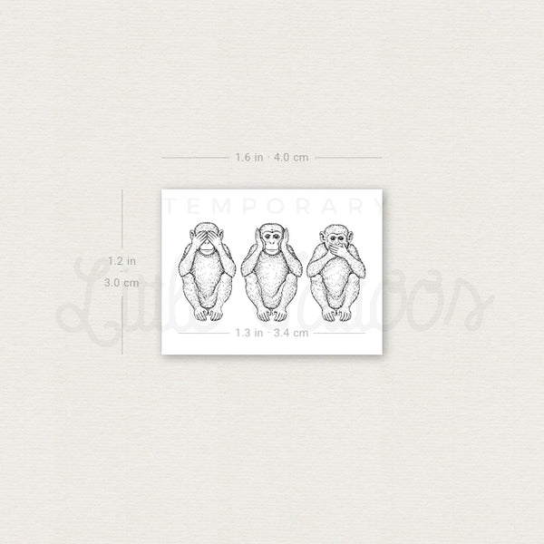 Three Wise Monkeys Temporary Tattoo - Set of 3