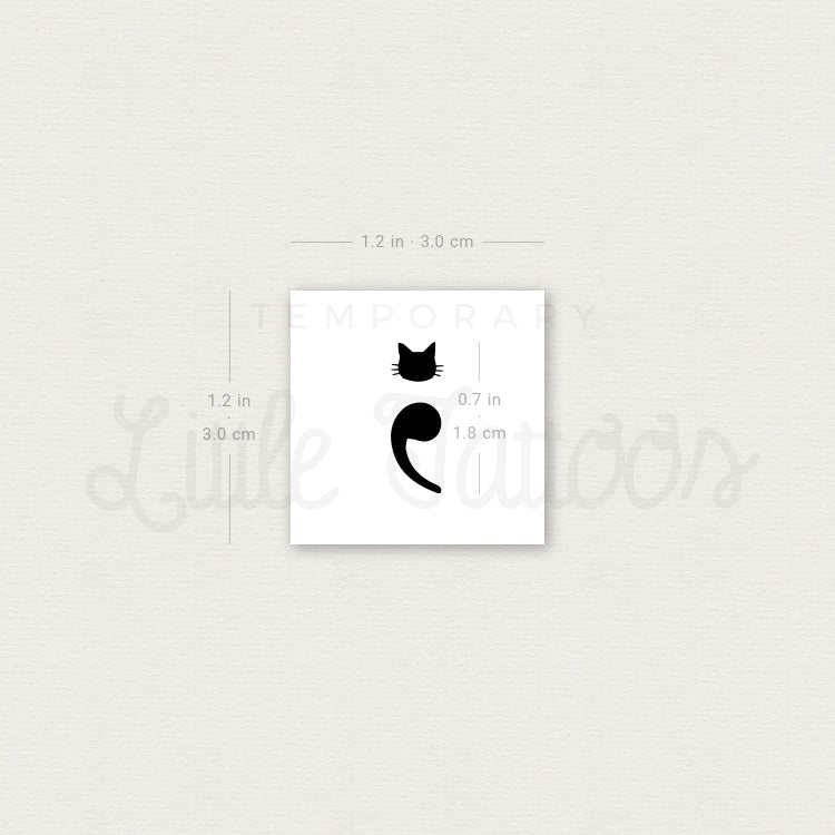 Semicolon Cat Temporary Tattoo - Set of 3