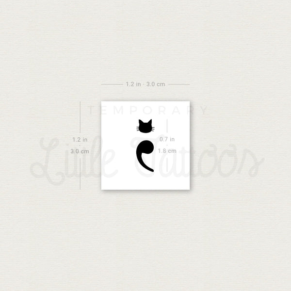 Semicolon Cat Temporary Tattoo - Set of 3