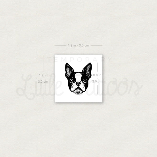 Boston Terrier Portrait Temporary Tattoo - Set of 3