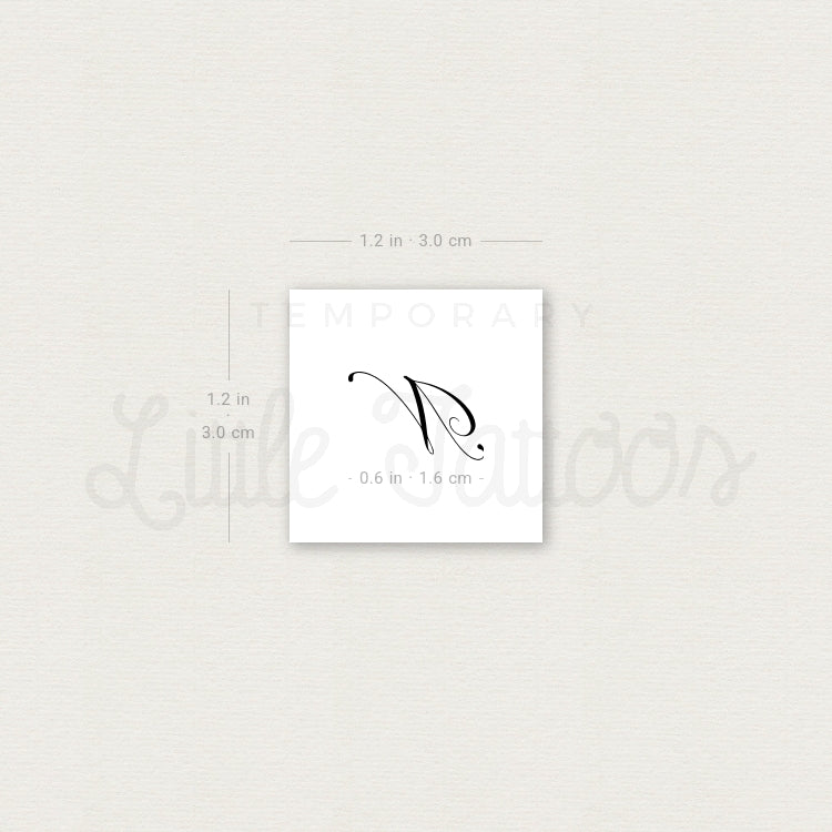 Cursive N Script Temporary Tattoo - Set of 3