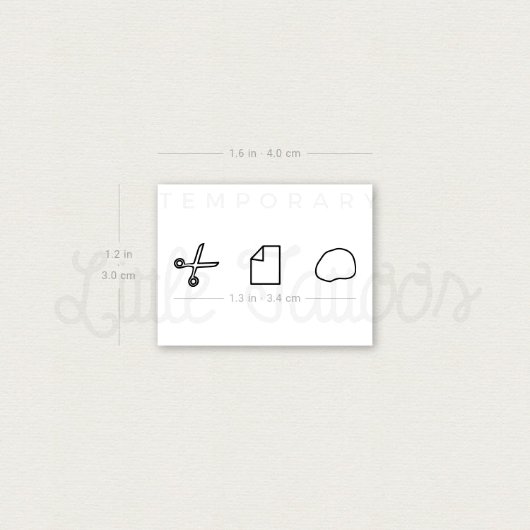 Tatuaje temporal de piedra, papel o tijera (juego de 3)